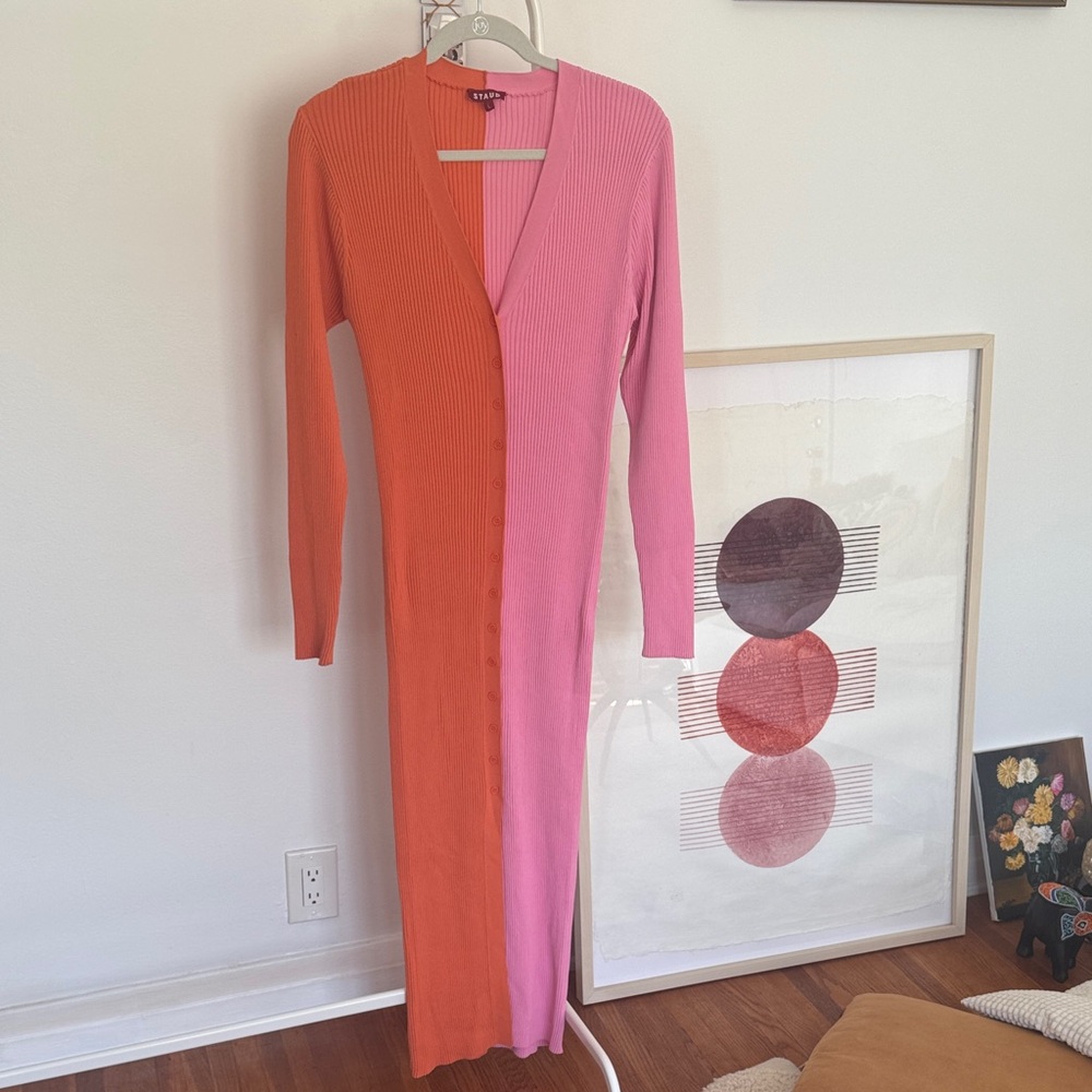 STAUD Pink and Orange Knit Women's Dress